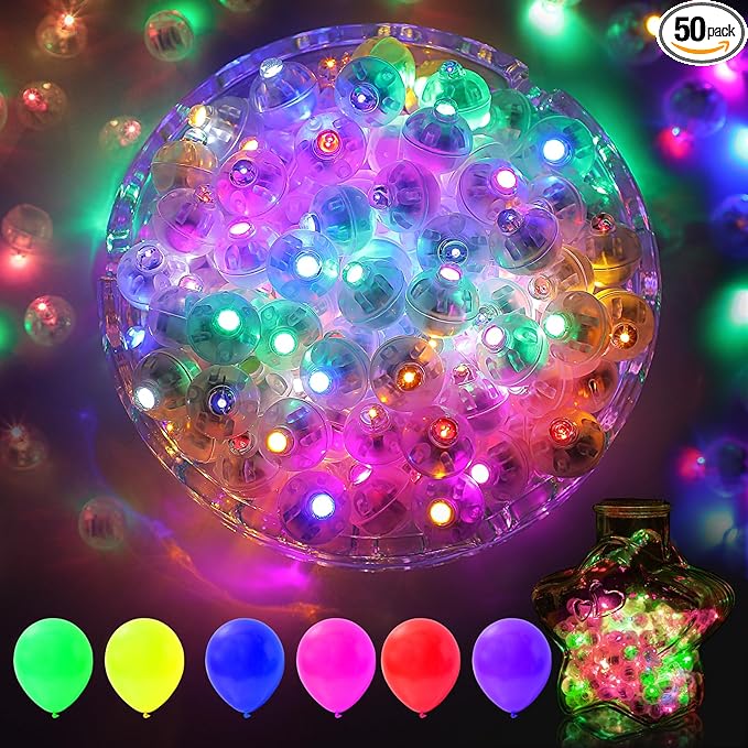 AIKEI 50pcs LED Balloon Lights,Mini Balls Lights,Long Standby Time Waterproof Led Light for Paper Lantern Easter Halloween Christmas Wedding Birthday Party Decoration Colorful