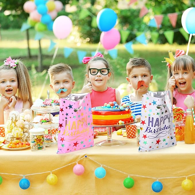 6.7 * 9.8inch Happy Birthday Party Favor Bags 40 PCS, Plastic Goodies Loot Gift Bags Bulk for Kids Baby Girls & Boys Birthday Party Supples (B Style 40 Packs)