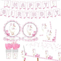 194 Pcs One Silly Goose Birthday Decor for 24 Guests - Pink Theme Party Supplies with Plates Napkins Cutlery Tablecloth and Banner, All-in-One Disposable Party Kit for Girls' Birthday