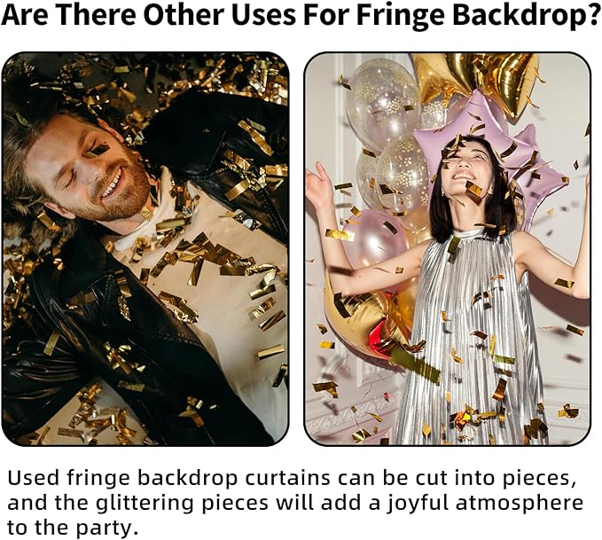 Gold Tinsel Backdrop Easter Decorations 3.3x8.2 ft, 2 Pack Foil Fringe Curtains for New Year, Photo Booth Props Door Streamers for St Patricks Day Birthday Thanksgiving Christmas Halloween Party
