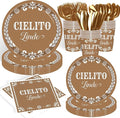 140 pcs Cielito Lindo Baby Shower Tableware, Mexican Theme White Talavera Baby Girl Shower Party Decoration Paper Plates Napkins Forks Serves 20