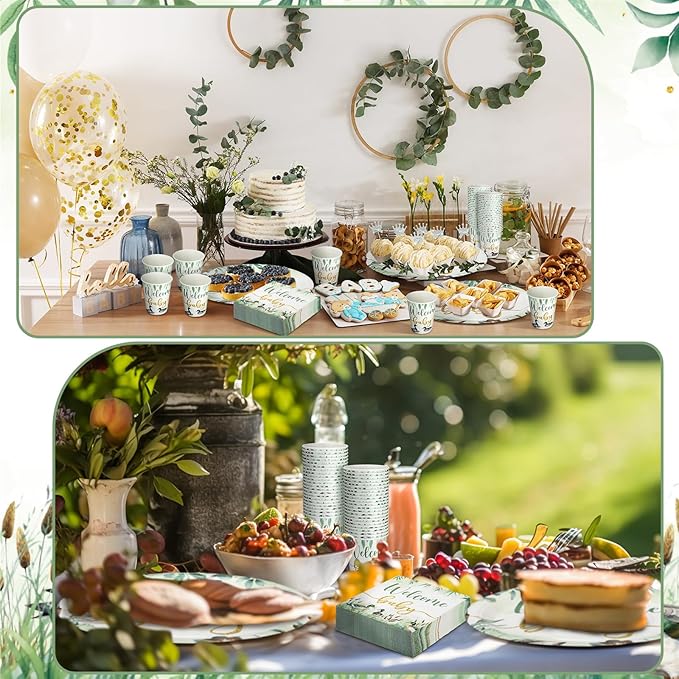 Hushee 200 Pcs Mallard Duck Baby Shower Paper Plates Napkins Cups Baby Shower Party Supplies Tableware Set Disposable Cup Napkin for 50 Guest Party Decoration