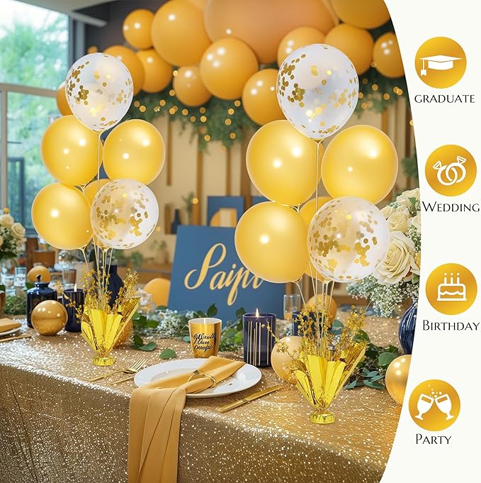 2 Set Gold Birthday Centerpieces for Tables Gold Balloons Stand Kit for Birthday Party Graduation Baby Shower Wedding Bridal Shower Retirement Anniversary Engagement Prom Table Decorations
