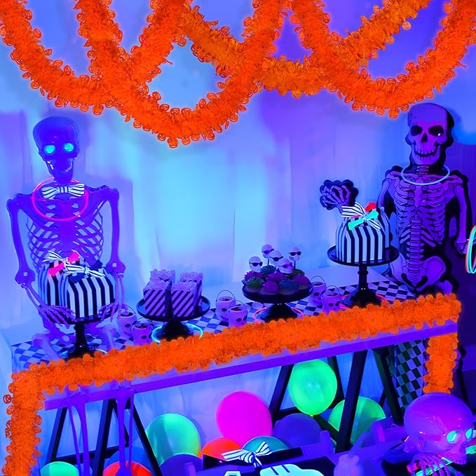 Mega-L Neon Halloween Party Decorations, 26ft Fluorescent Orange Pumpkin Garland Banner Glow in the Dark Party Supplies Cute Hanging Ceiling Decors for Birthday Home Wall Fence Porch Black Light Party