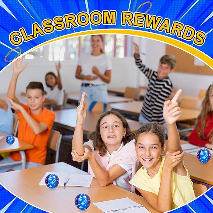 6 PCS Blue Golden Rings Stress Balls for Kids Party Favors, 2.48 Inch Anxiety Relief Fidget Sensory Toys, Golden Rings Squeeze Toys Bulk for Birthday Goodie Bags, Carnival Gifts & Classroom Prizes