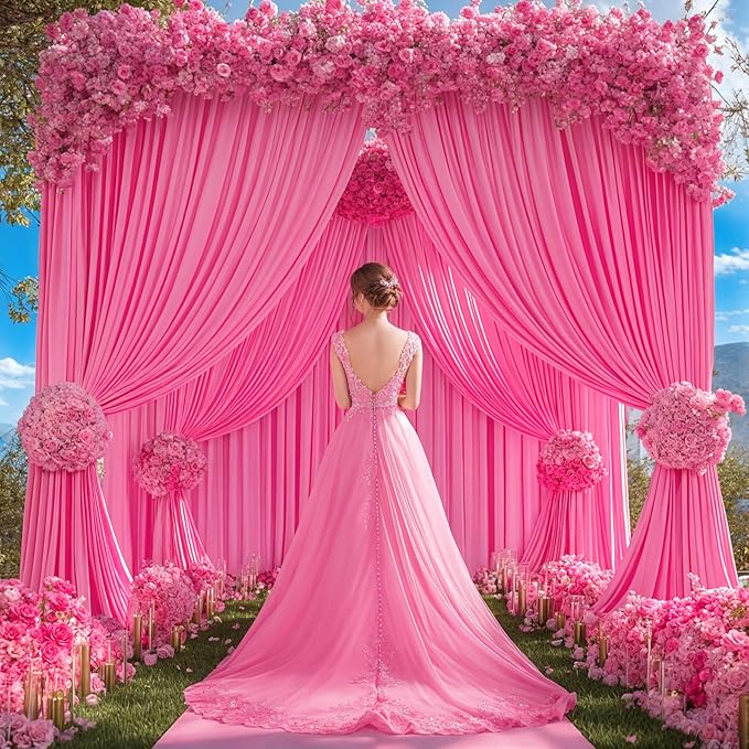 24x10FT Hot Pink Backdrop Curtains for Wedding Parties, Wrinkle Free Polyester Photography Backdrop Drapes for Wedding Baby Shower Birthday Parties Stage Background Stand Decorations 4x10ft,6 Panels