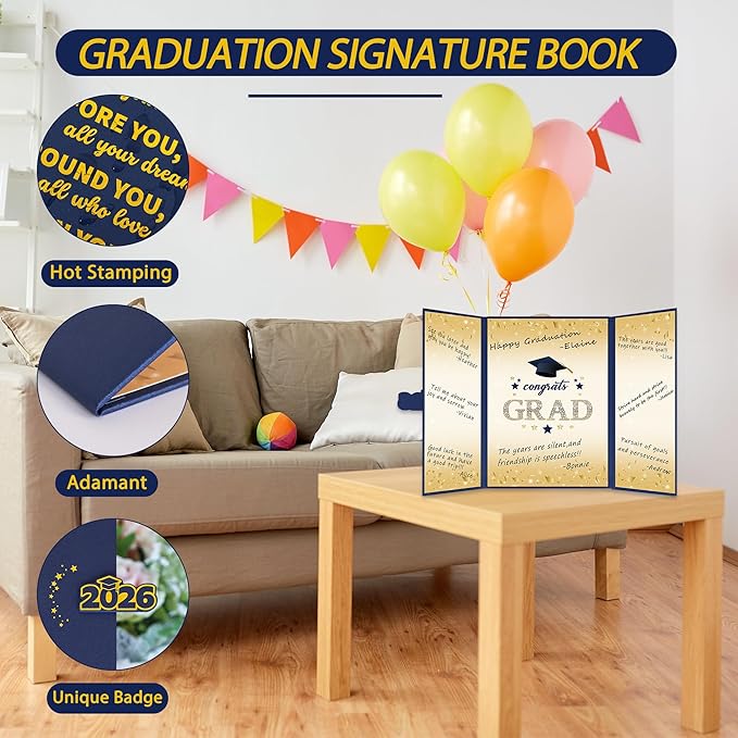 Vlipoeasn 2026 Graduation Guest Book Alternative, Blue Gold Class of 2026 Graduation Party Decorations, Graduation Signature Book for 2026 College High School, Unique Graduation Gifts for Friends
