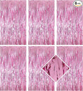6 Pack Pink Foil Curtain Backdrop 3.2ft x 6.6ft Metallic Tinsel Fringe Backdrop Curtains Streamer Photo Booth Backdrop for Birthday Engagement Bachelorette Christmas Holiday Party Decorations
