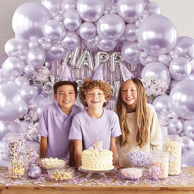 Pearl Purple Balloons Arch Kit, Double Stuffed Matte Pastel Light Purple Balloons Lilac Lavender Balloons Garland Kit Different Sizes 18/12/10/5inch for Wedding Birthday Party Decorations