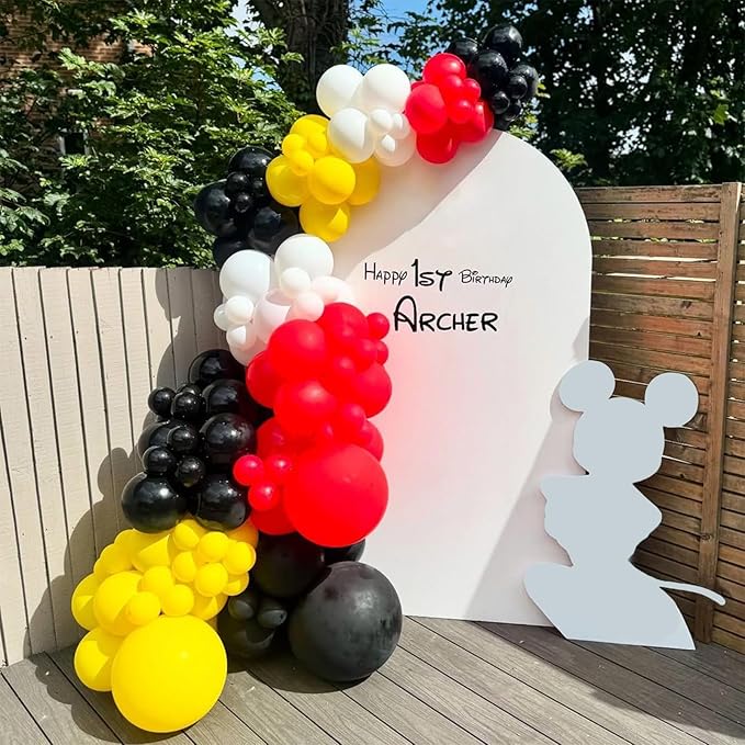Red Yellow Black Balloons Garland Arch Kit, Mouse Party Decorations with 144pcs Different Sizes Latex Party Balloons for Baby Shower Wedding Backdrop Cartoon Game Theme Birthday Party Decorations