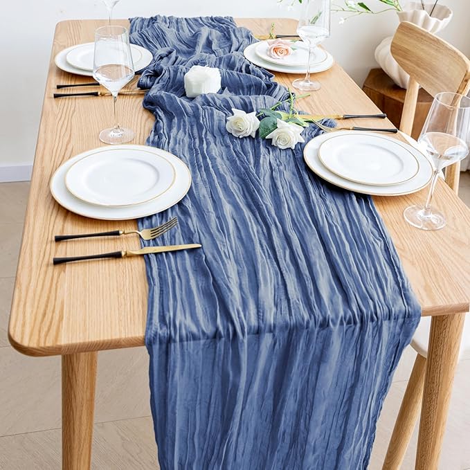 Wokceer Cheesecloth Table Runner 3Pack 10FT Blue Boho Gauze Fall Thanksgiving Cheese Cloth Table Runner for Party Long Rustic Sheer Table Runners for Baby Bridal Shower Wedding Easter Table Decor