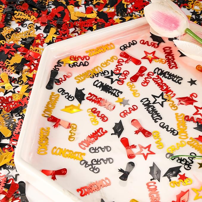 Red Gold and Black Graduation Confetti 2026, 1000 Pcs Congrats Grad Confetti Class of 2026 Party Table Centerpiece for 2026 Graduation Party Decorations