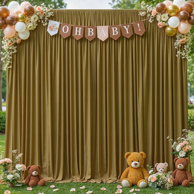8x10FT Light Brown Backdrop Curtains for Wedding Parties, Wrinkle Free Polyester Photography Backdrop Drapes for Wedding Baby Shower Birthday Parties Stage Background Stand Decorations 4x10ft,2 Panels