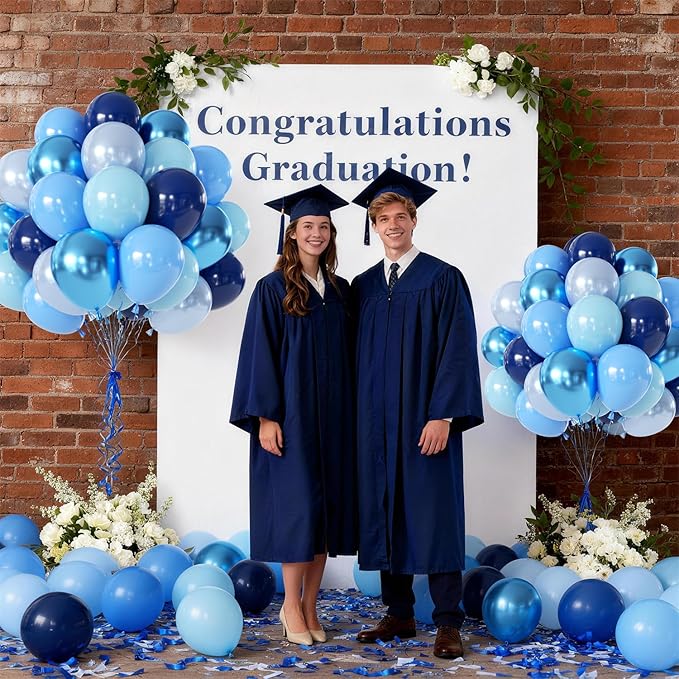 Blue Balloons, 60Pcs 12 Inch Metallic Blue Navy Pearl Light Chrome Blue Latex Balloons for Birthday Graduation Father's Day Wedding Party Decoration