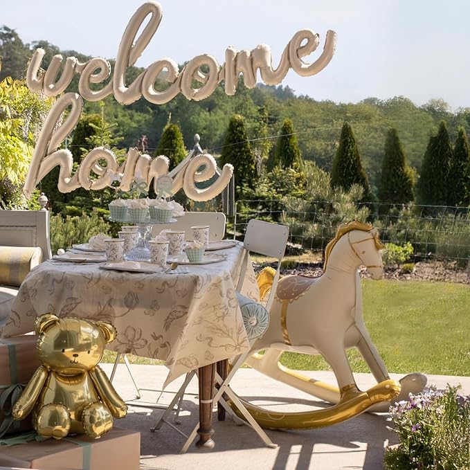 Inflatable Standing Rocking Horse Balloon PartyDeco 41.5x34 Inch, Large Horse-Shaped Air Balloons, Gold and White Foil Baby Shower Cowboy Decoration Gender Neutral Nursery or Party Decor
