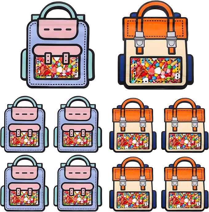 Lati Large Classroom Plastic Gift Bags with Handles,20PCS Cartoon Backpack Bag for Party, Wedding, Birthday, Bulk Goodie Bags for Candy, Party Favors, Snacks
