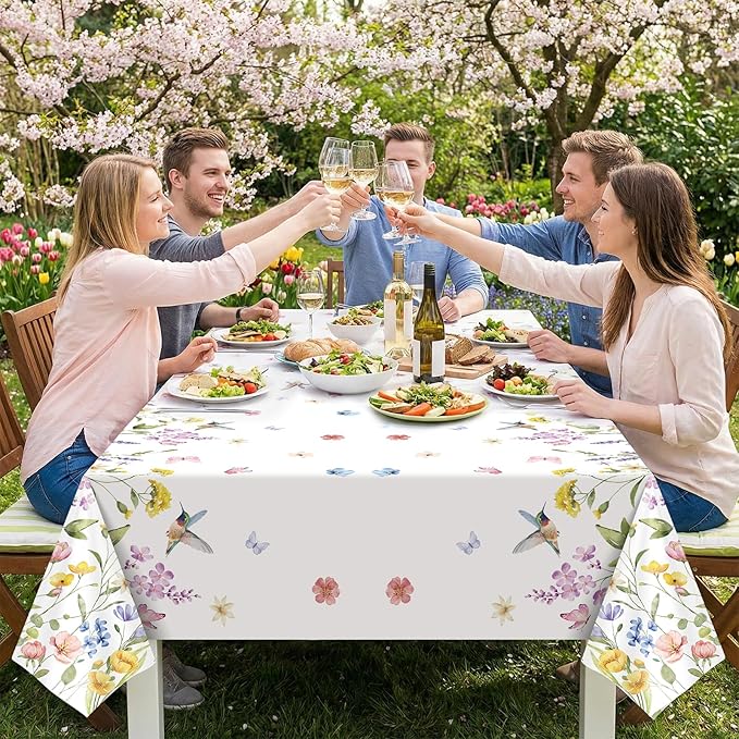 3 Pack Wildflower Plastic Tablecloths, 54 X 108Inch Spring Tablecloth Disposable Tea Party Table Cloth, Butterfly Wildflower Porcelain Tables Decor for Mother's Day Birthday Garden Wedding Party
