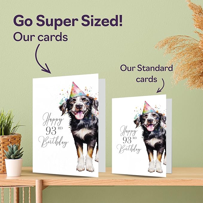 93rd Birthday Cards for Women Men - Party Dog - Happy Birthday Card for 93 Year Old Woman Man Great Nan Grandma Grandad Mum Dad Auntie Uncle Cousin, 5x7 Inch Bday Greeting Cards