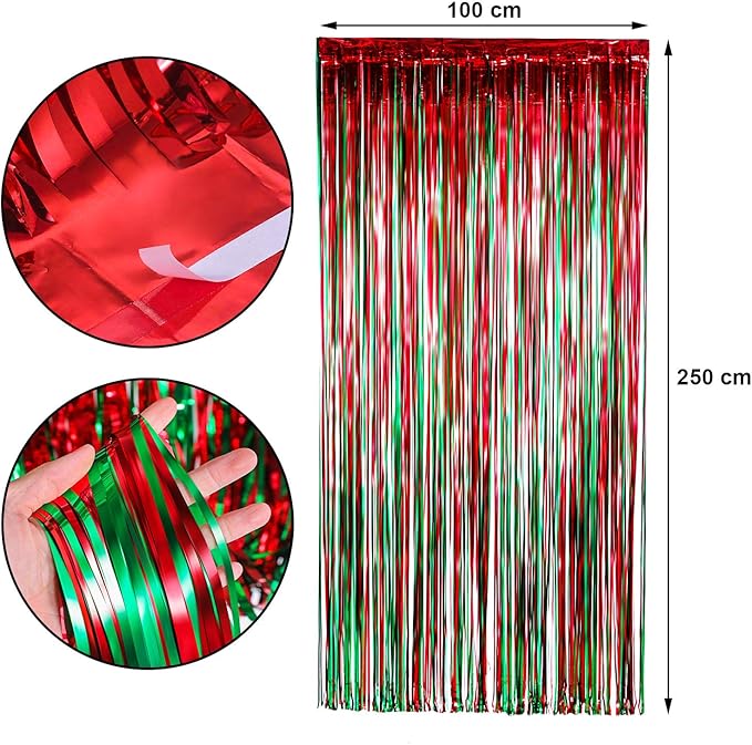Sumind 4 Pack Foil Curtains Metallic Fringe Shimmer Curtain for Birthday Wedding Party Christmas Decorations (Red and Green)