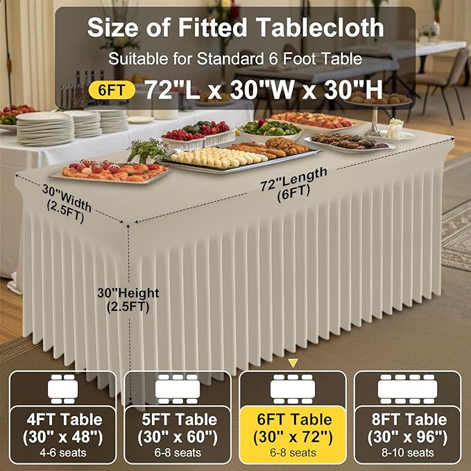 Smiry Spandex Tablecloth, Elastic Fitted Stretch Tablecloth for 6FT Rectangle Tables, Waterproof Washable Table Cover Skirt for Outdoor, Wedding, Banquet & Parties (Taupe, 72Lx30Wx30H Inch)
