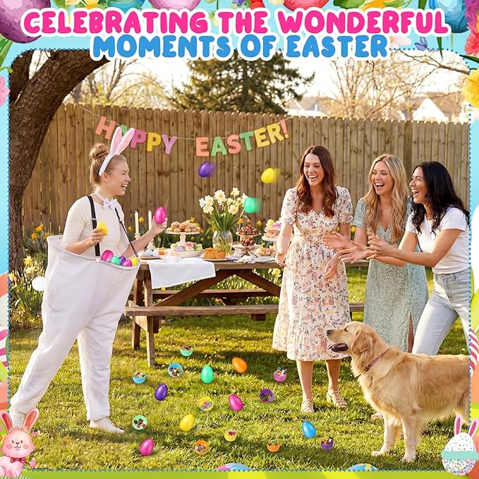 Vinsot 16 Pcs Easter Granny Pants Yard Game Set Oversized Granny Pants with Colorful Easter Eggs, Bowtie, Bunny Ears and Tail, Outdoor Tossing Game Bunny Suit for Spring