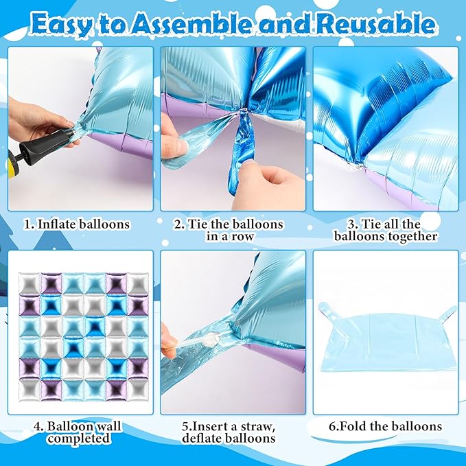 36 Pcs Winter Birthday Party Decorations Balloons Princess Snowflake Blue Purple Silver Brick Square Foil Balloon Wall Arch Kit Backdrop Double Sided Metallic Cartoon Party Supplies