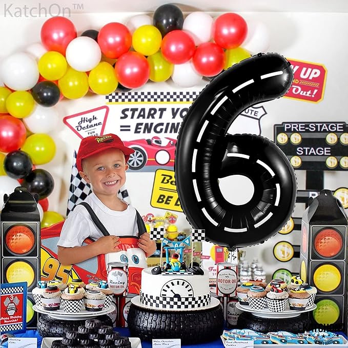 KatchOn, Giant Black Number 6 Balloon - 40 Inch | Hot Wheels 6th Birthday Balloon, 6th Road Birthdays Decorations | Hot Wheels Balloons for Hot Wheels 6th Birthday Decorations | 6 Number Balloons
