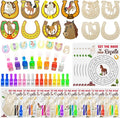 Cinrobiye 144 PCS Horse Party Favors DIY Horseshoes Wooden Craft Kit, Rodeo Horse Goodie Bag Fillers Pinata Fillers Prize Bulk for Barn Western Cowboy Birthday Party Supplies