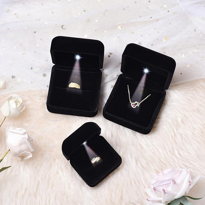 Big Size Velvet Metal Glossy with LED Jewelry Gift Box for Proposal, Engagement, Wedding - Suitable for a pair of rings
