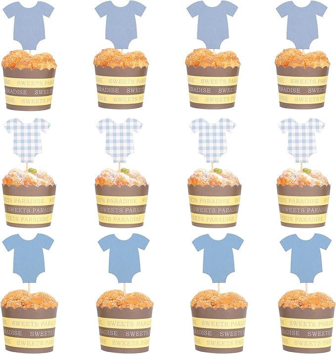 Blue Bodysuit Cake Topper - Blue Gingham Cake Topper,Baby Shower Decoration,Girl Boy/Gorl Baby Shower Decor(blue)