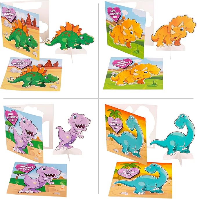 Kangaroo 28 Pack Dinosaur Valentines Day Cards with Envelopes & Stickers Bulk - Dino Pop Out Cards for Valentine - Valentines Day Cards for Kids School Classroom - Party Favors for Boys & Girls Class
