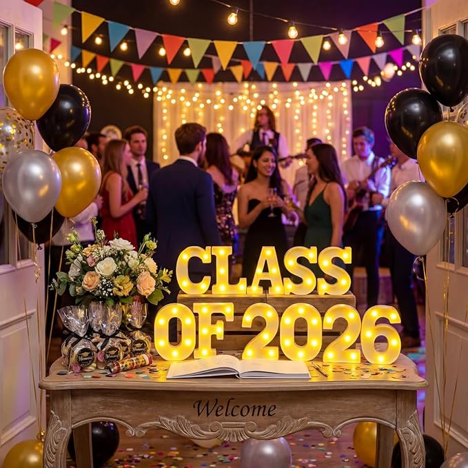 Honoson 11 Pcs 2026 Graduation Party Decorations, Class of 2026 Lights up Sign Neon Table Sign Decor for Graduations Party Supplies, School, Class, Home Decorations