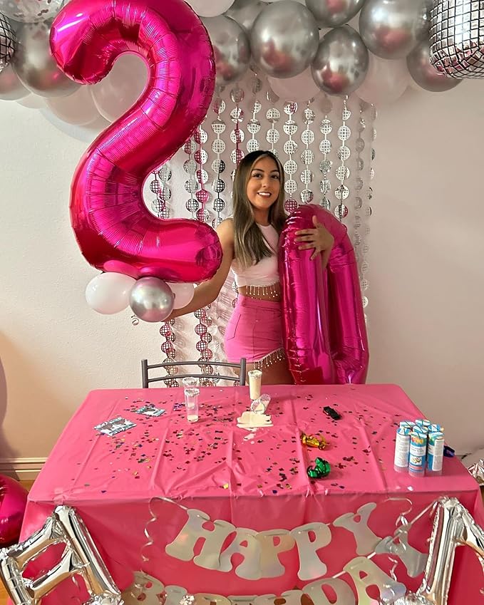 Hot Pink Number 17 Balloons 40 inch, 17 Number Balloons, 17th Birthday Decorations for Girls 17 Year Old Hot Pink Party Supplies