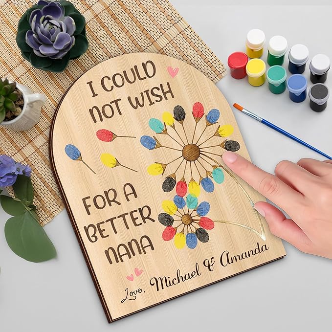 Personalized Gifts for Grandma, Nana, Fingerprint Sign with Paints, DIY Art Craft Family Keepsake, Grandma Presents for Birthday, Mothers Day, Valentine’s Day, Thanksgiving, Home Decorative Plaque