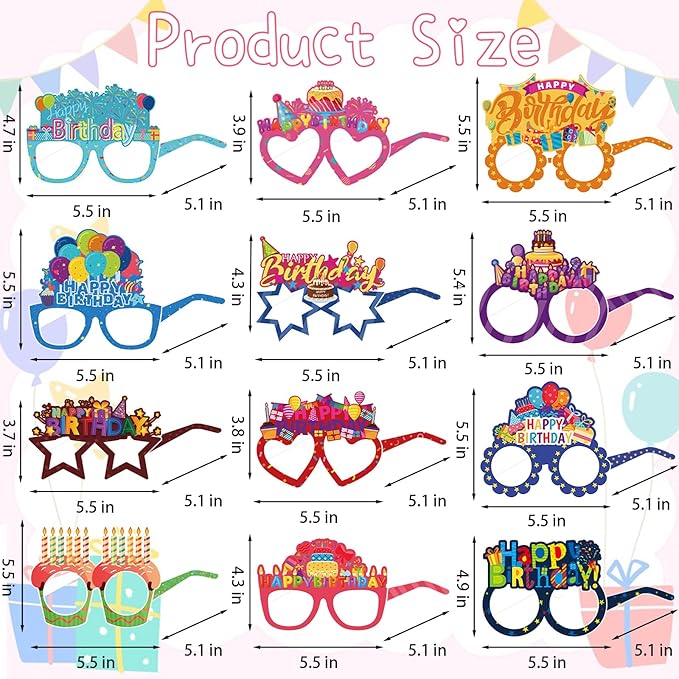 12PCS Happy Birthday Glasses, Birthday Party Paper Eyeglasses Photo Booth Props for Birthdays Party Supplies Decorations