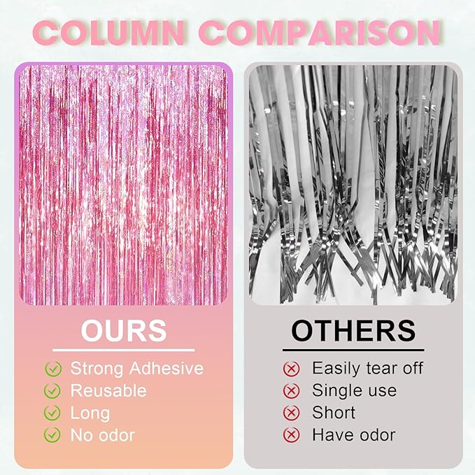 3.3 x 6.6 ft Foil Fringe Backdrop Curtains, Tinsel Streamers Party Decorations, Fringe Backdrop for Birthday, Baby Shower, Gender Reveal, Graduation (9, Pink)