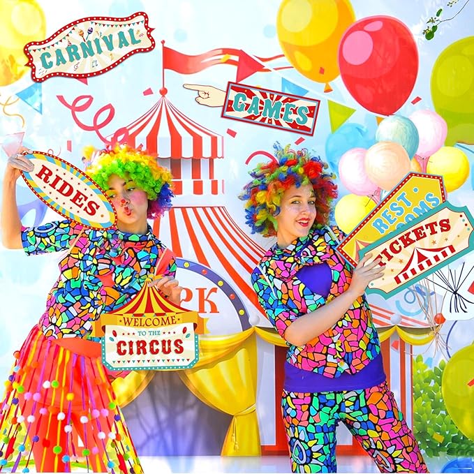 Hooqict 20 Pieces Carnival Decorations Circus Theme Party Directional Signs Carnival Party Signs Welcome to The Circus for Kids Carnival Birthday Party Decorations Supplies