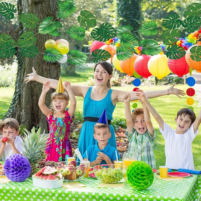 Xinnun Tropical Garland Party Decorations Palm Leaves Garland Banners Green Hawaiian Luau Leaf Hanging Decor for Summer Beach Pool Jungle Baby Shower Birthday Party Supplies