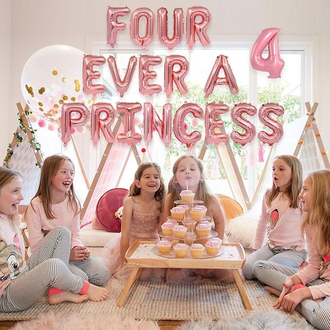 2 Set 36Pcs Rose Gold FOUR EVER A PRINCESS Letter Balloons 16in Balloon Foil Letter Decorations Party Decor Rose Gold Letter Balloons FOUR EVER A PRINCESS Party Supplies
