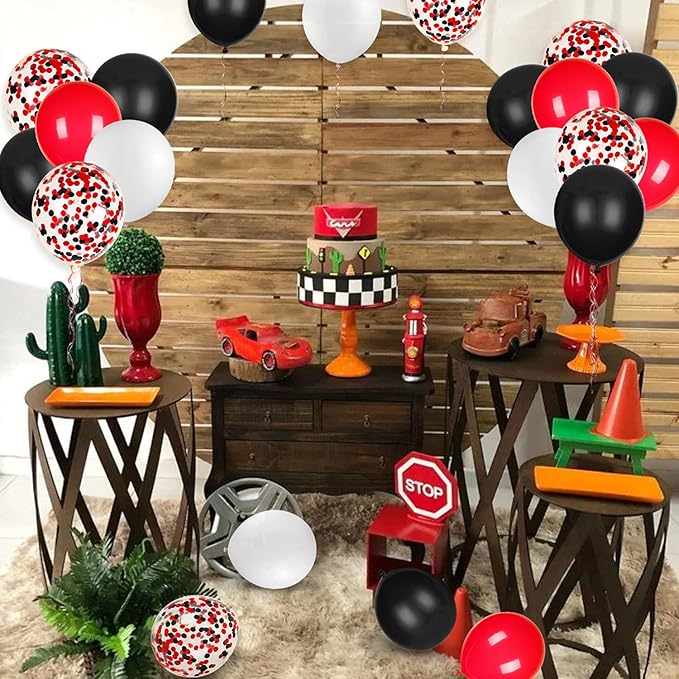 JOYYPOP 80Pcs Red White and Black Latex Balloons with Confetti Balloons for Graduation Poker Card Party Decorations, Casino, Race Car Party, Red and White Graduation Decorations