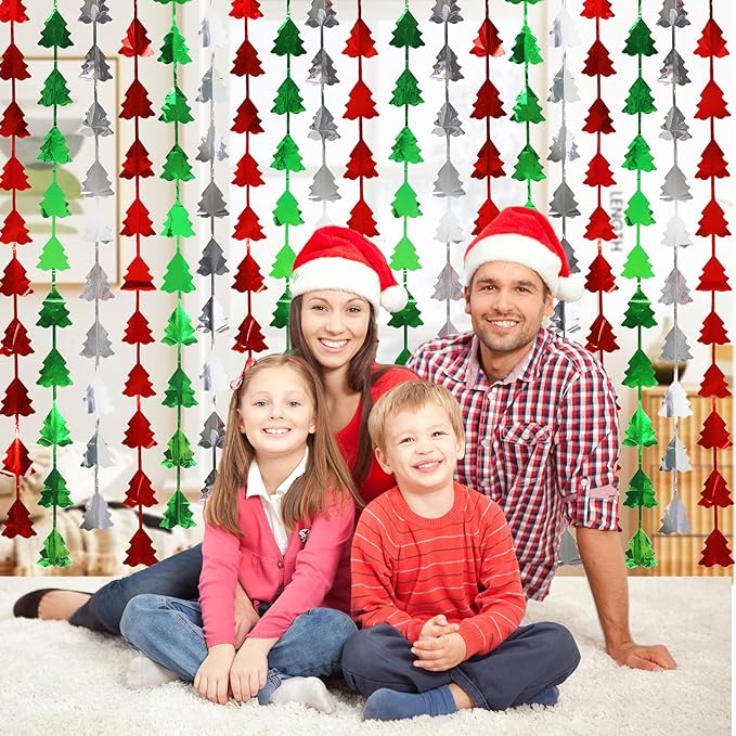 Christmas Party Decorations 3 Pack Christmas Foil Fringe Curtains 3.3 X 6.6 ft Red Green Silver Tinsel Curtain Xmas Fringe Streamer Backdrop Photo Backdrop for Ugly Sweater Party Decorations