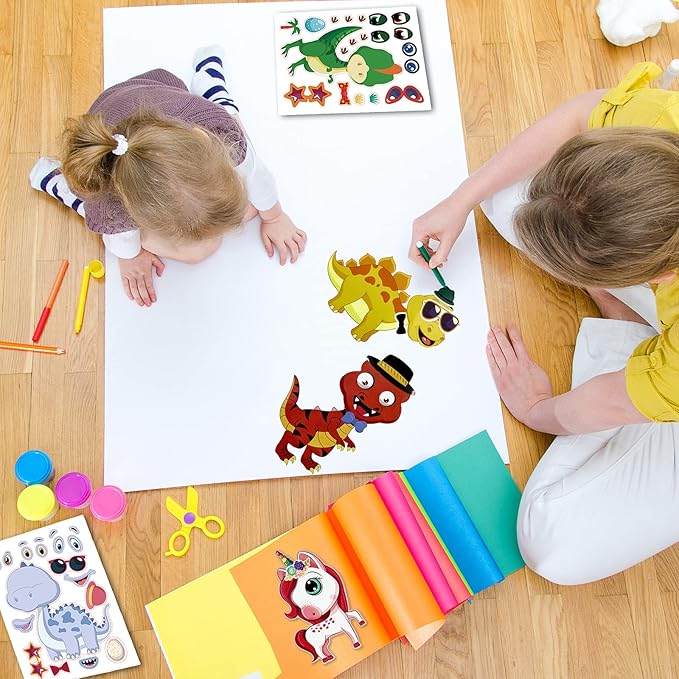 24 Sheets Make a Face Dinosaur Stickers for Kids Make Your Own Dinosaur Stickers Dino Birthday Goodie Bags Stuffer Children Party Favors Exchange Gifts