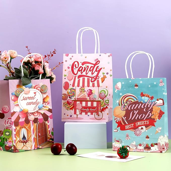 Cabaubl 24 Pack Candy Goodie Bags, Gift Bag with Handles, Candy Bags for Candy Party Favors, Treat Bag for Birthday Party Decorations