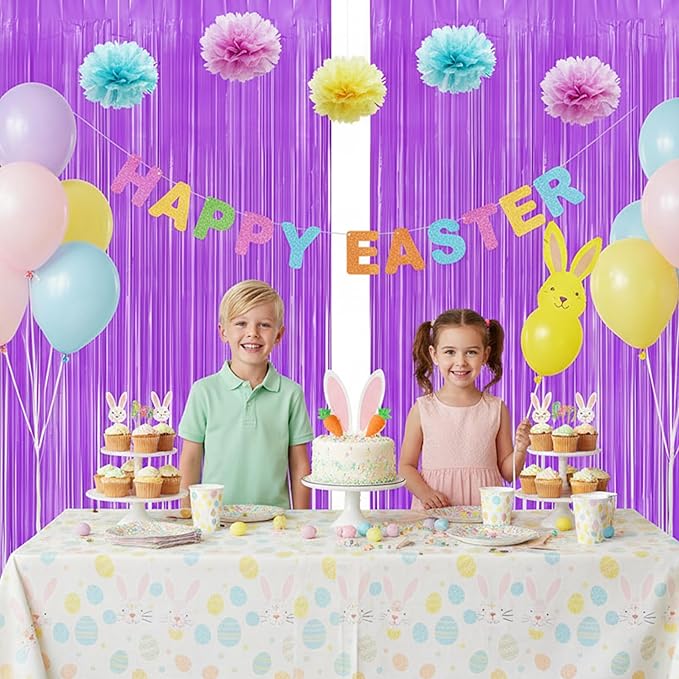 BRAVESHINE Tinsel Photo Backdrop Curtains - 2Pcs 3.2x8.2ft Pastel Purple Fringe Streamer for Easter/Valentines/Hunters/Anniversary/Birthday/Bachelorette/Engagement/Mermaid/Butterfly Party Decorations