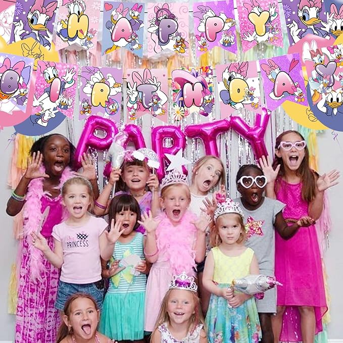 Daisy Duck Party Decoration Set - Movie Theme Banner, Cake Topper, Latex Balloons for Fan's Birthday Supplies