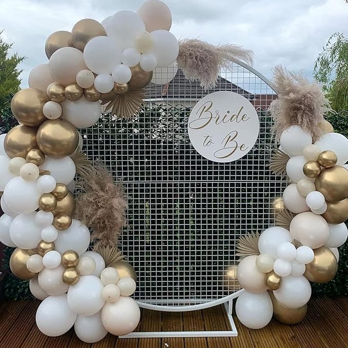 White and Gold Balloon Arch Garland Kit, Metallic Gold and Latex White Balloons Different Sizes 18/12/10/5 inch for Wedding Anniversary Birthday Graduation Bridal Shower Engagement Party Decorations