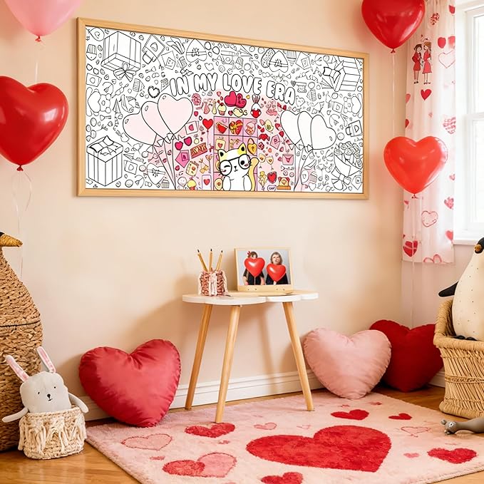 OHOME Valentines Crafts for Kids - Valentines Day Giant Coloring Poster/Tablecloth - 72×30 Inch Valentine's Day Banner Gifts Treats Activities Decor Party Decorations for Classroom School