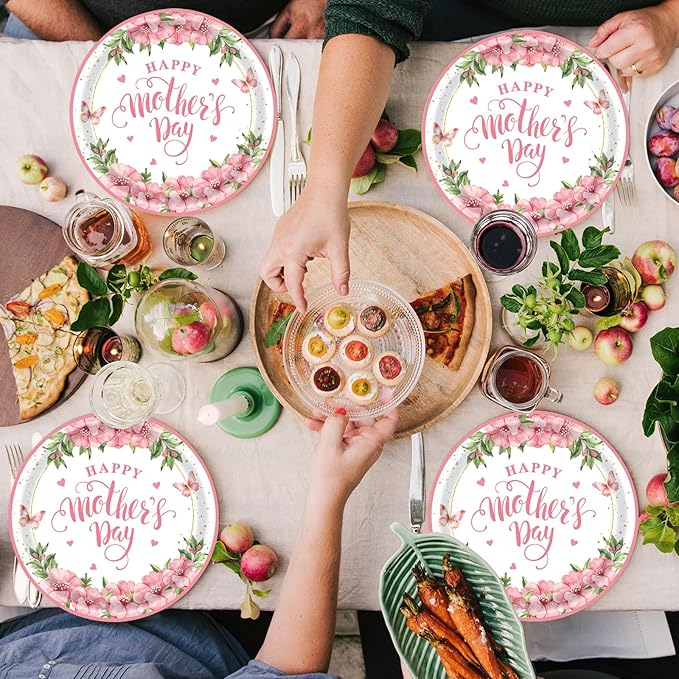 40pcs Mother's Day Paper Plates and Napkins Party Supplies, Disposable Mothers Day Party Plates and Napkins Flowers Theme Tableware Set for Birthday Mother's Day Decorations (Mothers Day)
