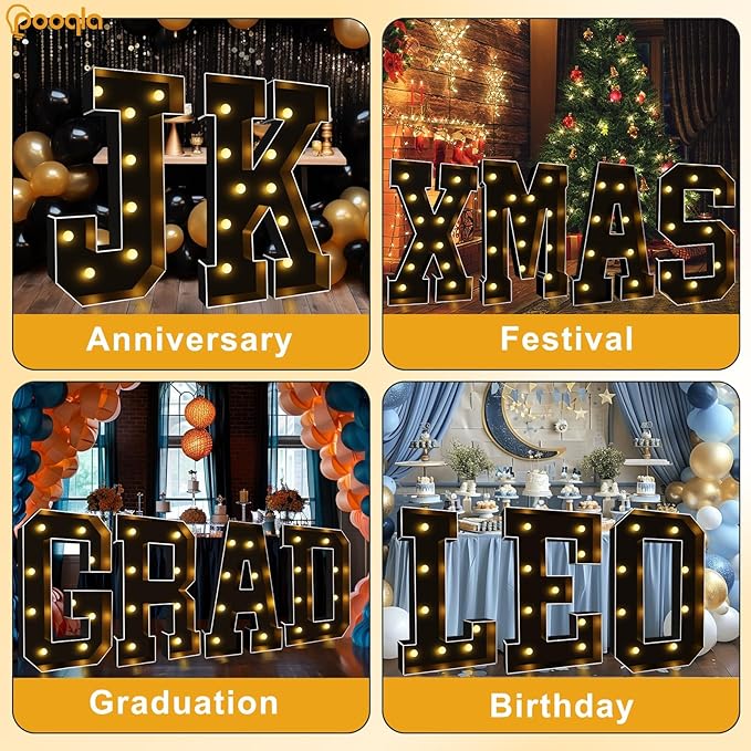 Pooqla 3FT Marquee Light Up Letters, Black LED Party Decor Large Marquee Letters 3 Feet Tall, Giant Mosaic Letter for Birthday Graduation Anniversary Wedding Decoration, Letter G
