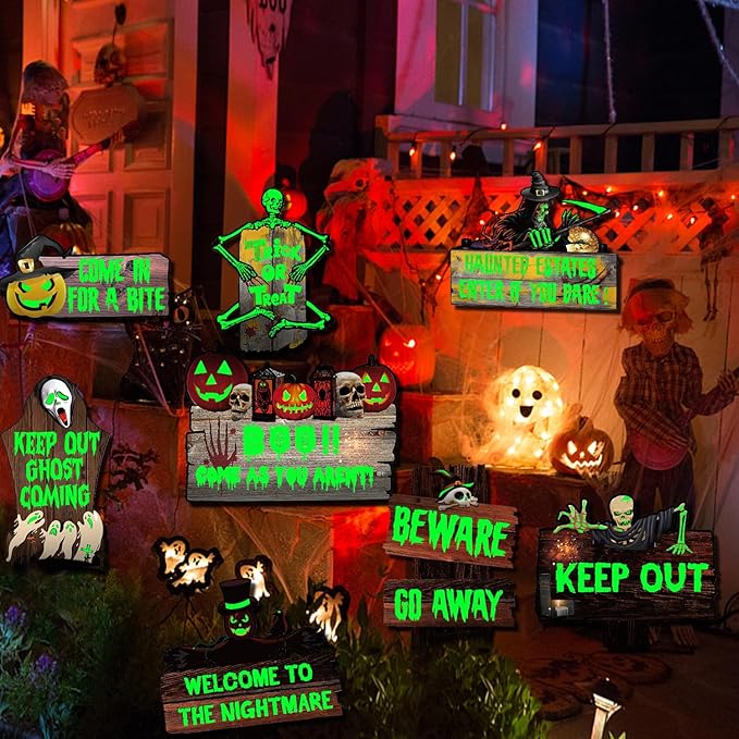 8 PCs Halloween Decorations Outdoor Tombstone Yard Sign With Stakes - Glow in the Dark Graveyard Tombstones, Pumpkin Ghost Props for Family Home Front Yard Lawn Garden Party Decor